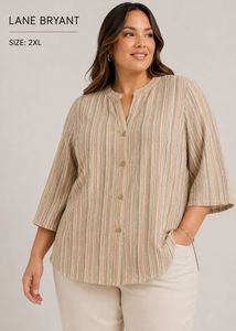 LANE BRYANT Striped Collared Blouse