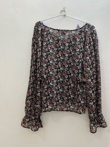 Floral Print Long Sleeve V-Neck Top