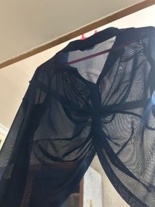 Blue Mesh Long Sleeve Top