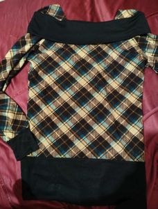 Plaid Off-Shoulder Long Sleeve Top