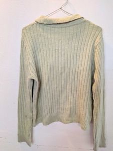 Light Green Ribbed Polo Sweater