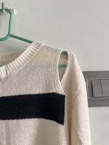 White Striped Cropped Sweatshirt