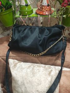 Satin Women Black Sling Bag