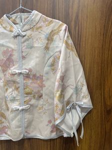 Exquisite Floral Crane Print Chinese Style Blouse