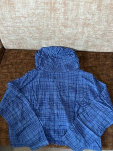 Nuon Blue Plaid Cropped Hooded Shirt