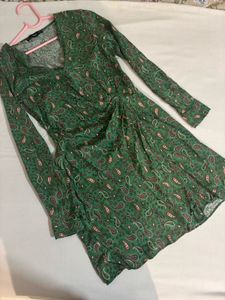 Mango Green Paisley Print Wrap Dress