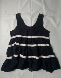 Black Tiered Tank Top with White Stripes