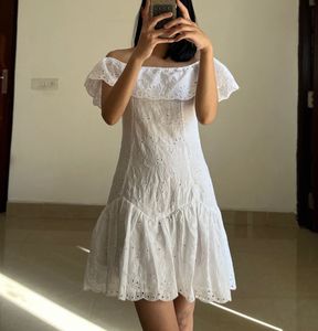 Off-Shoulder White  Broderie MINI Dress