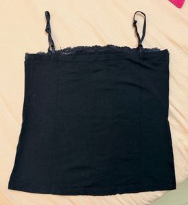 Black Lace Trim Fitted Cami Top