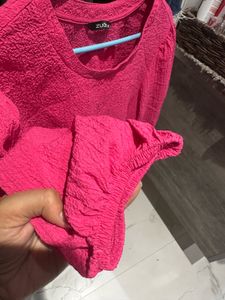 Vibrant Pink Textured Puff Sleeve Top