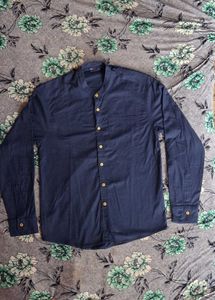 Men's Navy Band Collar Shirt