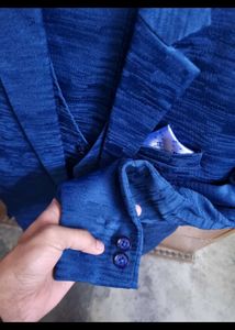Blue Textured Coat pant