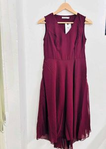 Elegant Wine Red V-Neck High-low Dress