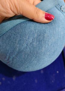 Comfortable Blue Bra with Floral  patch Detail