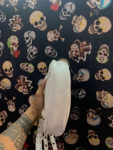 White Faux Leather Crescent Shoulder Bag Y2K Style