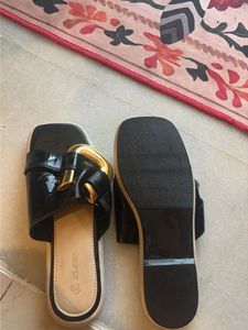 Chic Black Slides with Gold Buckle Accent