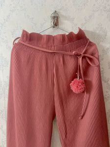 Pleated Palazzo Pants with Pom Po