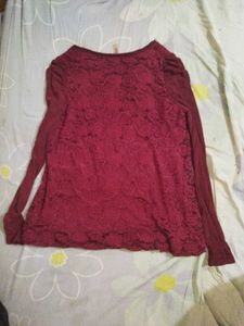 Maroon Embellished V-Neck Top