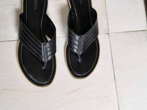 Woods Women Black Leather Flat Slip On
