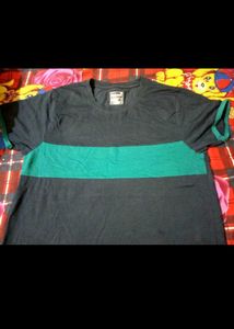 Men's Dark Blue &amp; Green Striped T-Shirt