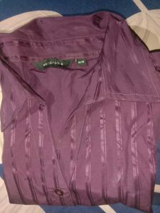Purple Striped Button-Up Blouse