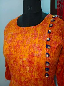 Vibrant Orange Printed Kurta