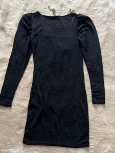 Sparkly Black Long Sleeve Mini Dress