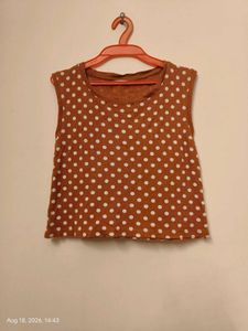 Brown Polka Dot Sleeveless Top
