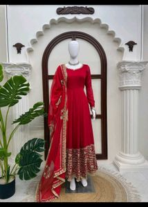 TitlesRoyal Red Designer Anarkali Suit Set with He