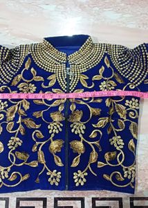 New Embroidered Blue Velvet Blouse