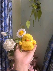 Crocheted Yellow Chick with Flower