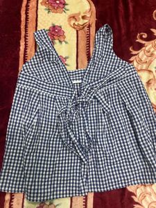 Cute Blue &amp; White Gingham Tie-Front Top