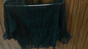 Flowy Smocked Teal Top- Sheer Top
