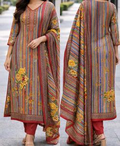 SEMI - WOOLEN MULTI-COLOURED KURTA SET