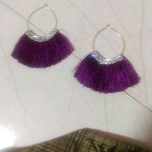 Purple Tassel Hoop Earrings