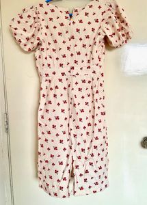Cute Cherry Print Puff Sleeve Dress