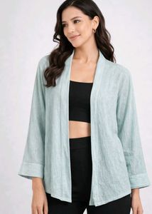 Light Blue Textured Open Cardigan