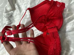 Red Lace Bra with Rhinestones