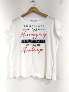 White Printed Round Neck T-Shirt (Women)