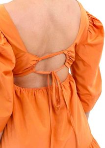 Orange Puff Sleeve Mini Dress