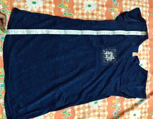 Chic Embellished Navy Blue T-Shirt