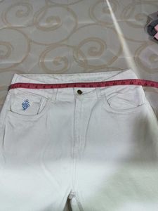 Cream Raw Hem Jeans