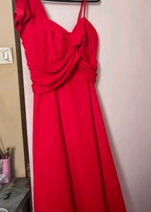 Red Twist Front Midi Dress
