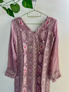 Mauve Handcrafted chickenkari suit pallazzo set