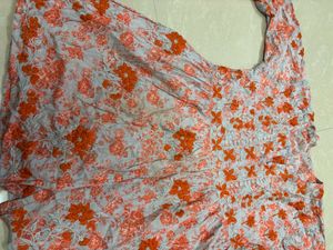 Boho-Chic Grey-Blue &amp; Orange Floral Short Dress wi