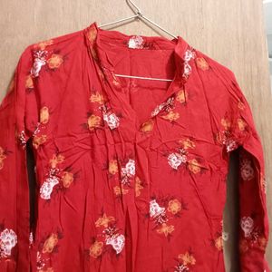 Red Floral Print Kurta