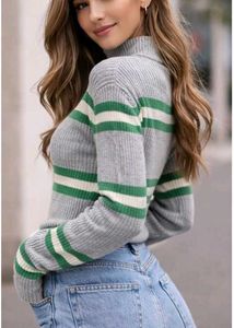 Striped Turtleneck Knit Sweater