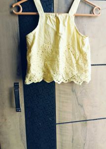Cute Yellow Eyelet Crop Top