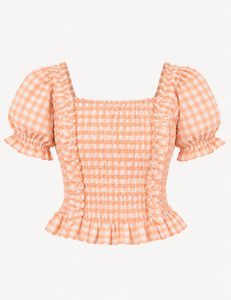 Gingham Smocked Puff Sleeve Top