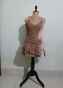 Y2K Velvet  Mauve Cocktail Dress with Ruffle Skirt